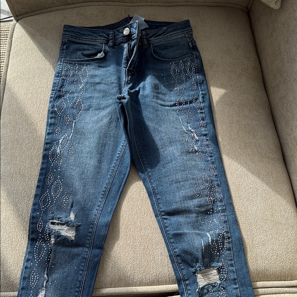 Golden Point Stretch Jeans – Size XS – Made in Italy – Shiny Finish - Picture 2 of 12